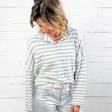 Candy Grey Striped Cardigan Sweater Things Between