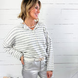 Candy Grey Striped Cardigan Sweater Things Between