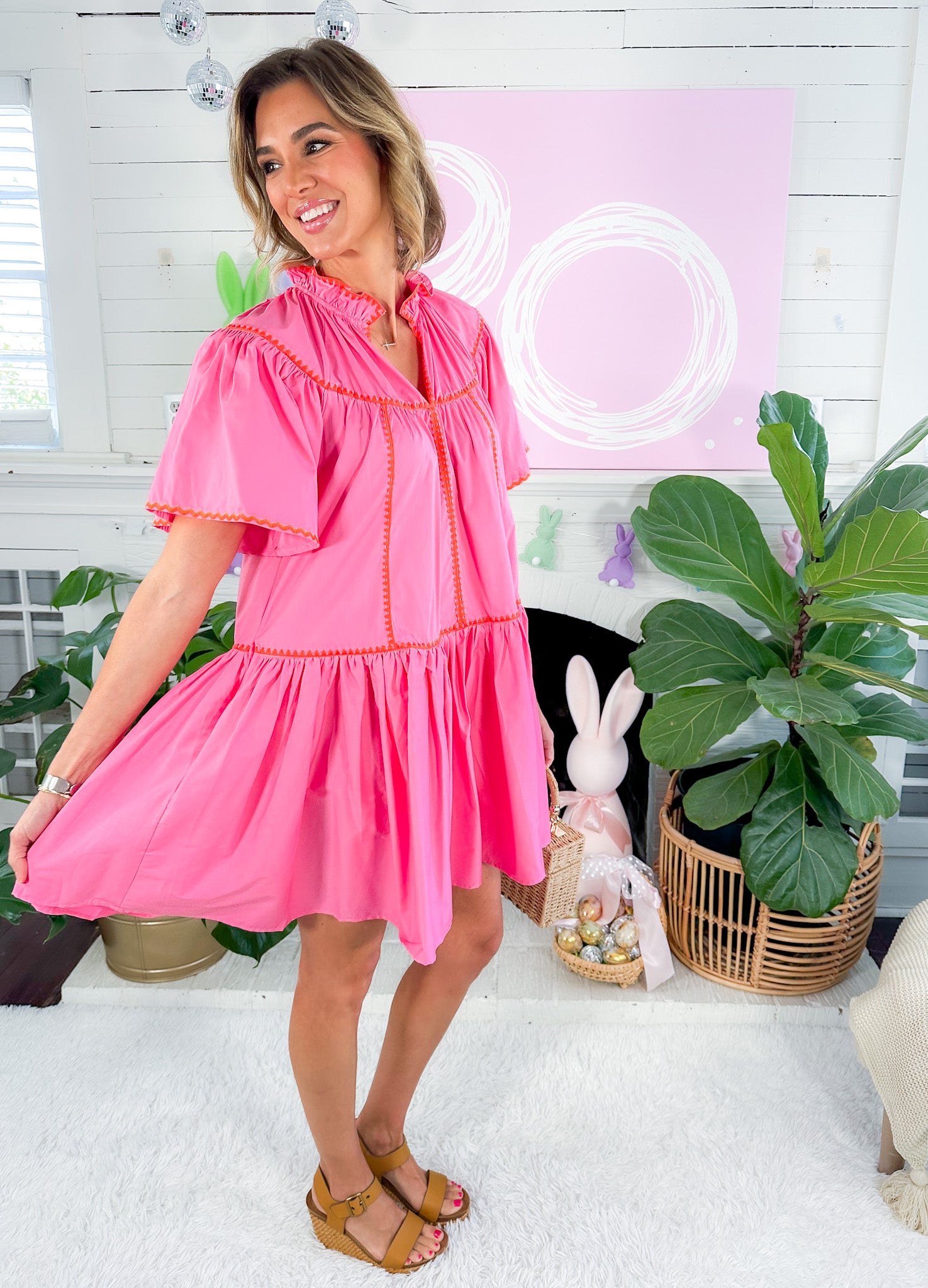 Candy Pink Contrast Tier Mini Dress Karlie