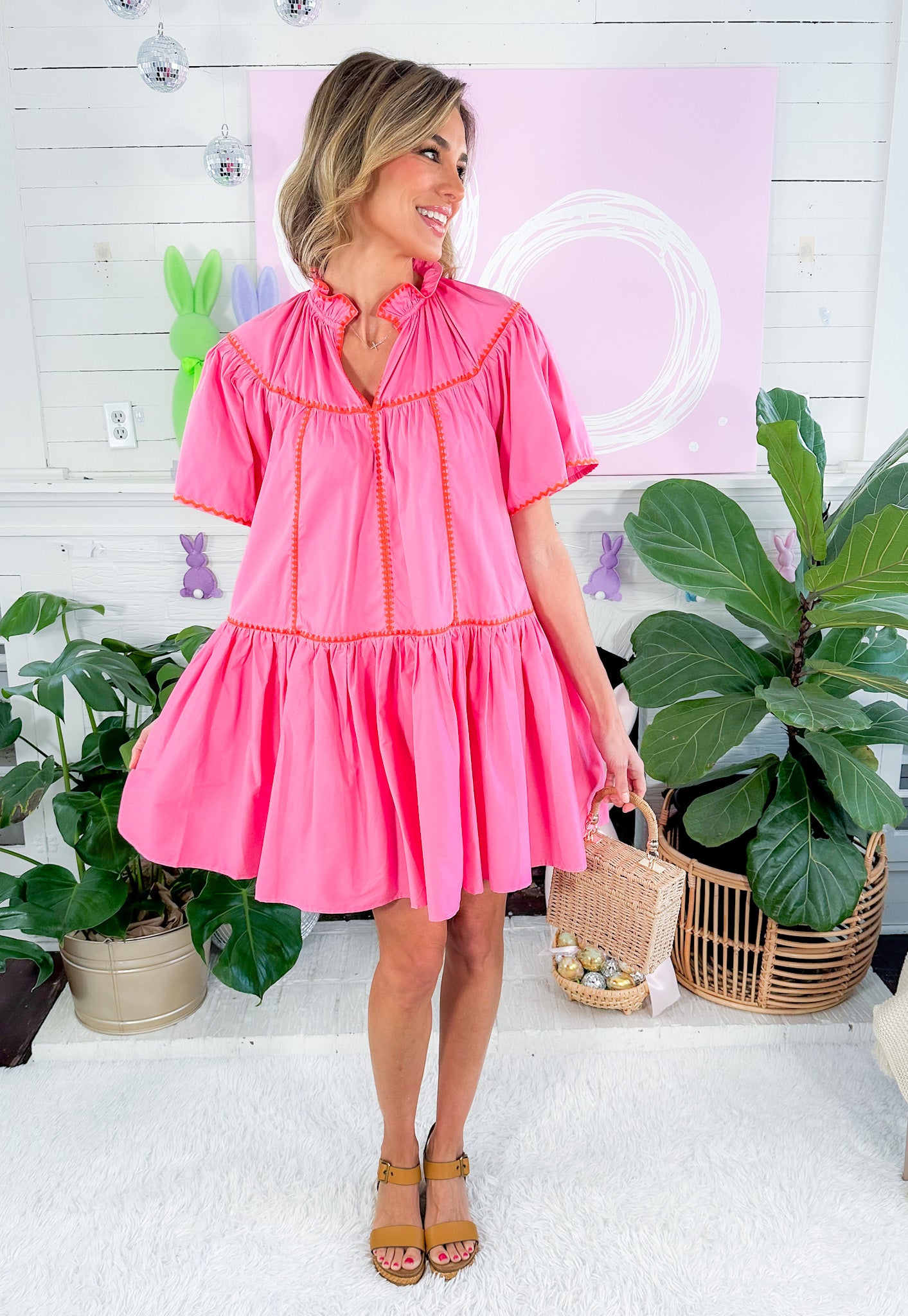 Candy Pink Contrast Tier Mini Dress Karlie