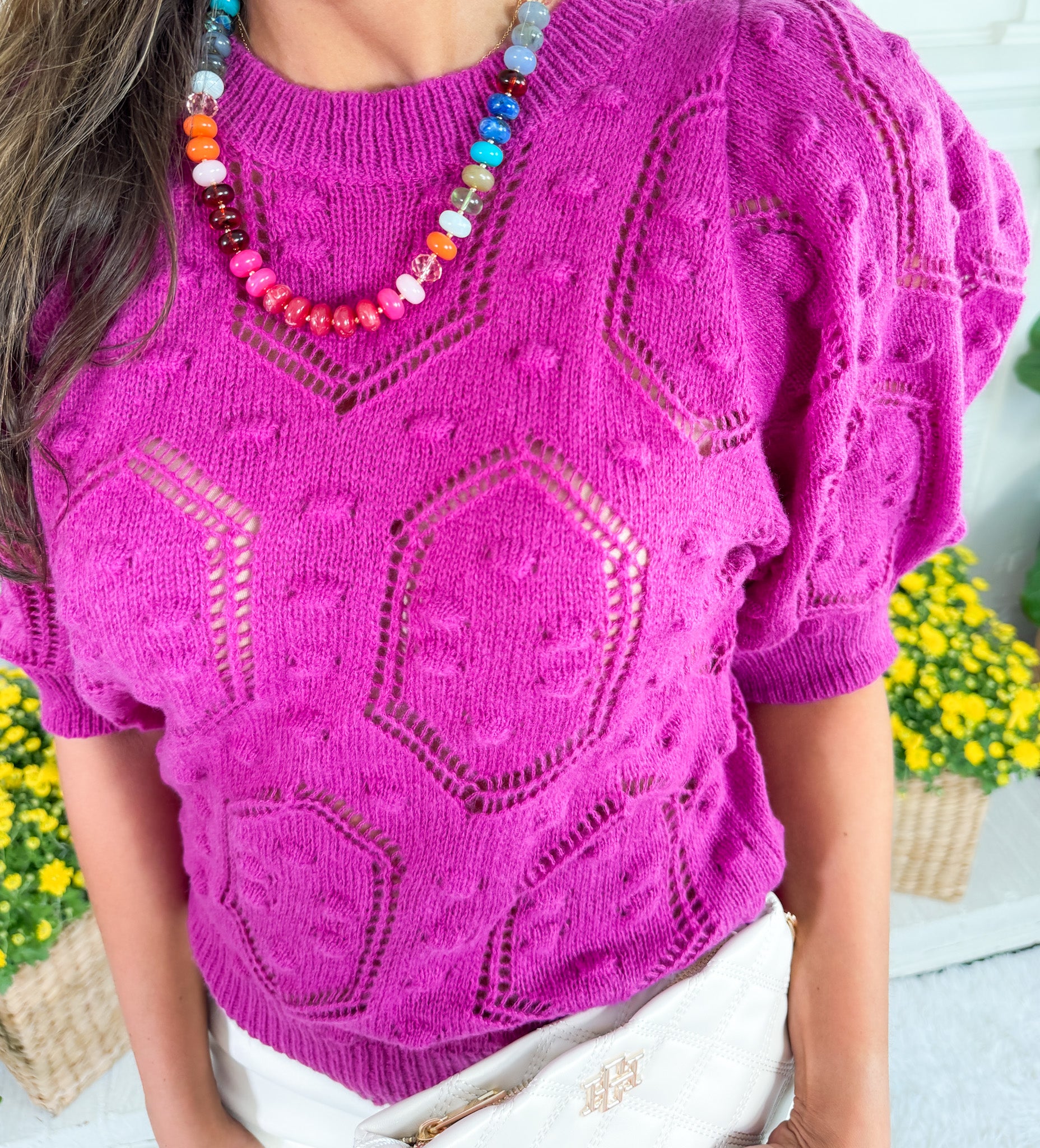 Cannes Magenta Puff Sleeve Sweater Pinch