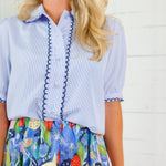 Capote Blue Pinstripe Scallop Edge Top Bon