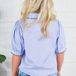 Capote Blue Pinstripe Scallop Edge Top Bon