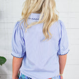 Capote Blue Pinstripe Scallop Edge Top Bon