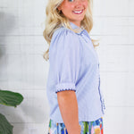 Capote Blue Pinstripe Scallop Edge Top Bon