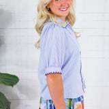 Capote Blue Pinstripe Scallop Edge Top Bon