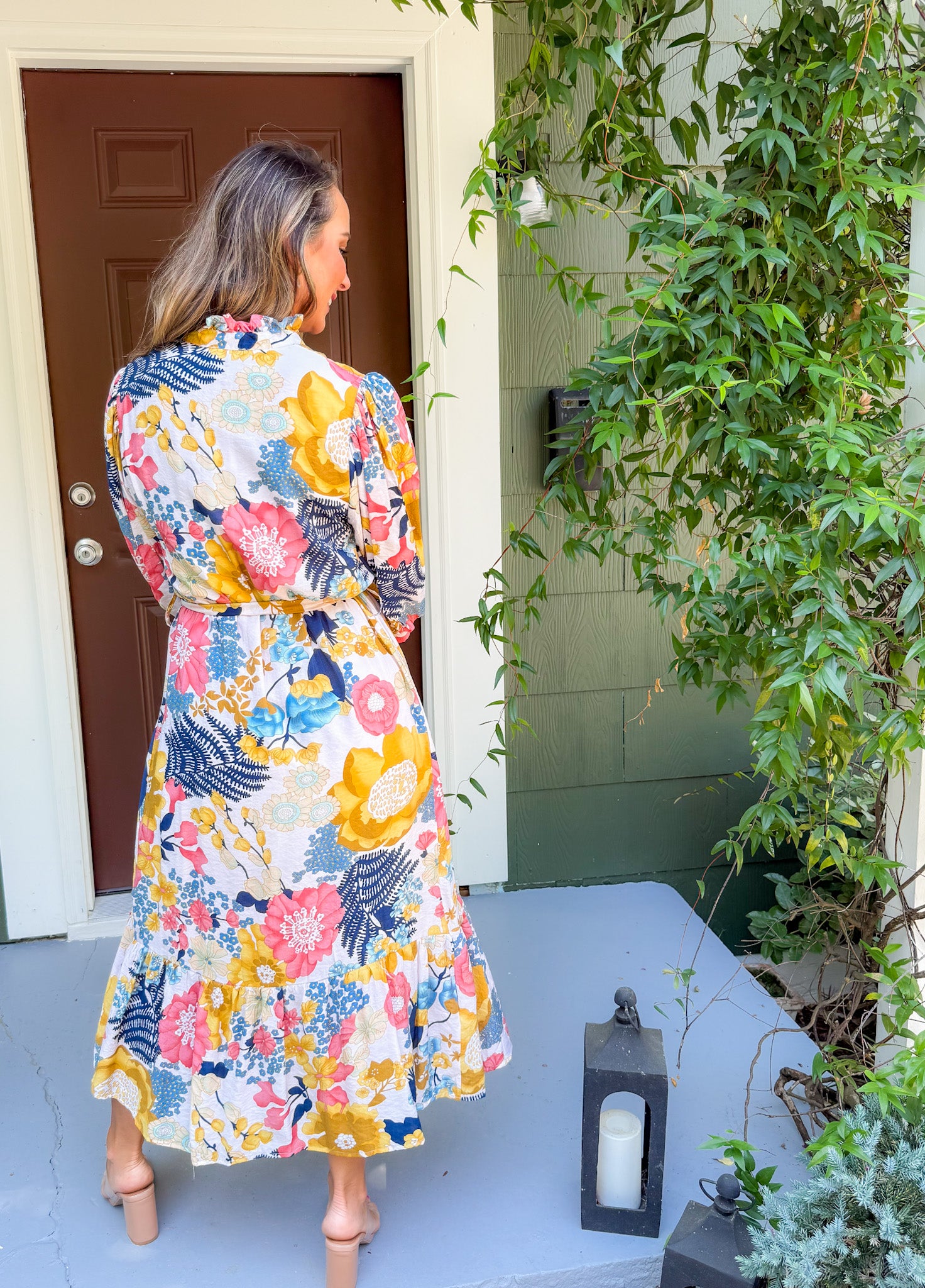 Caramel Floral Midi Dress