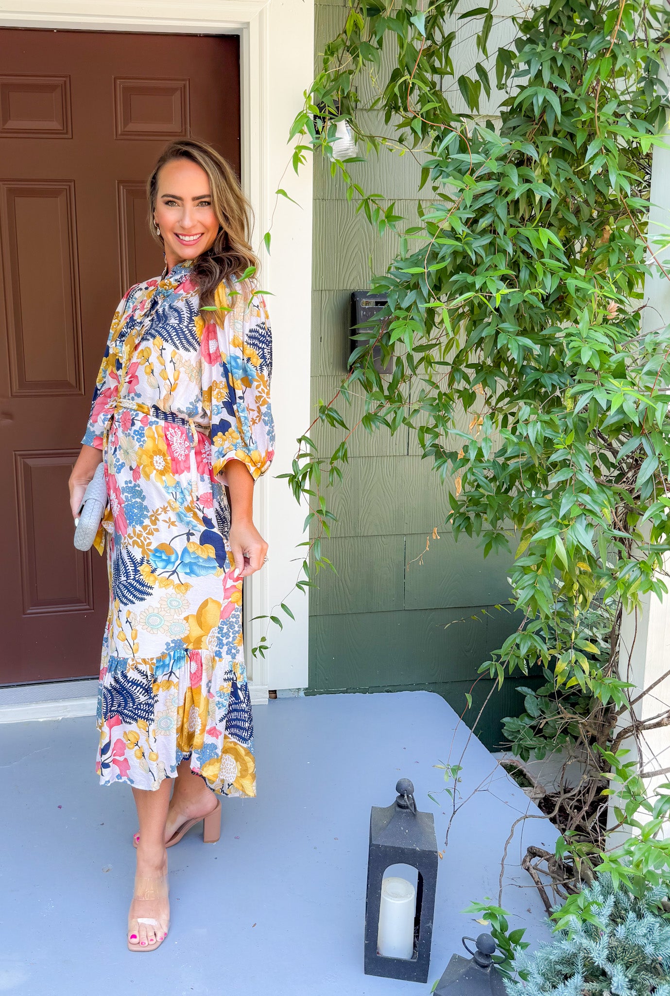 Caramel Floral Midi Dress