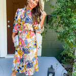 Caramel Floral Midi Dress