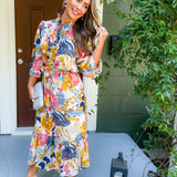 Caramel Floral Midi Dress