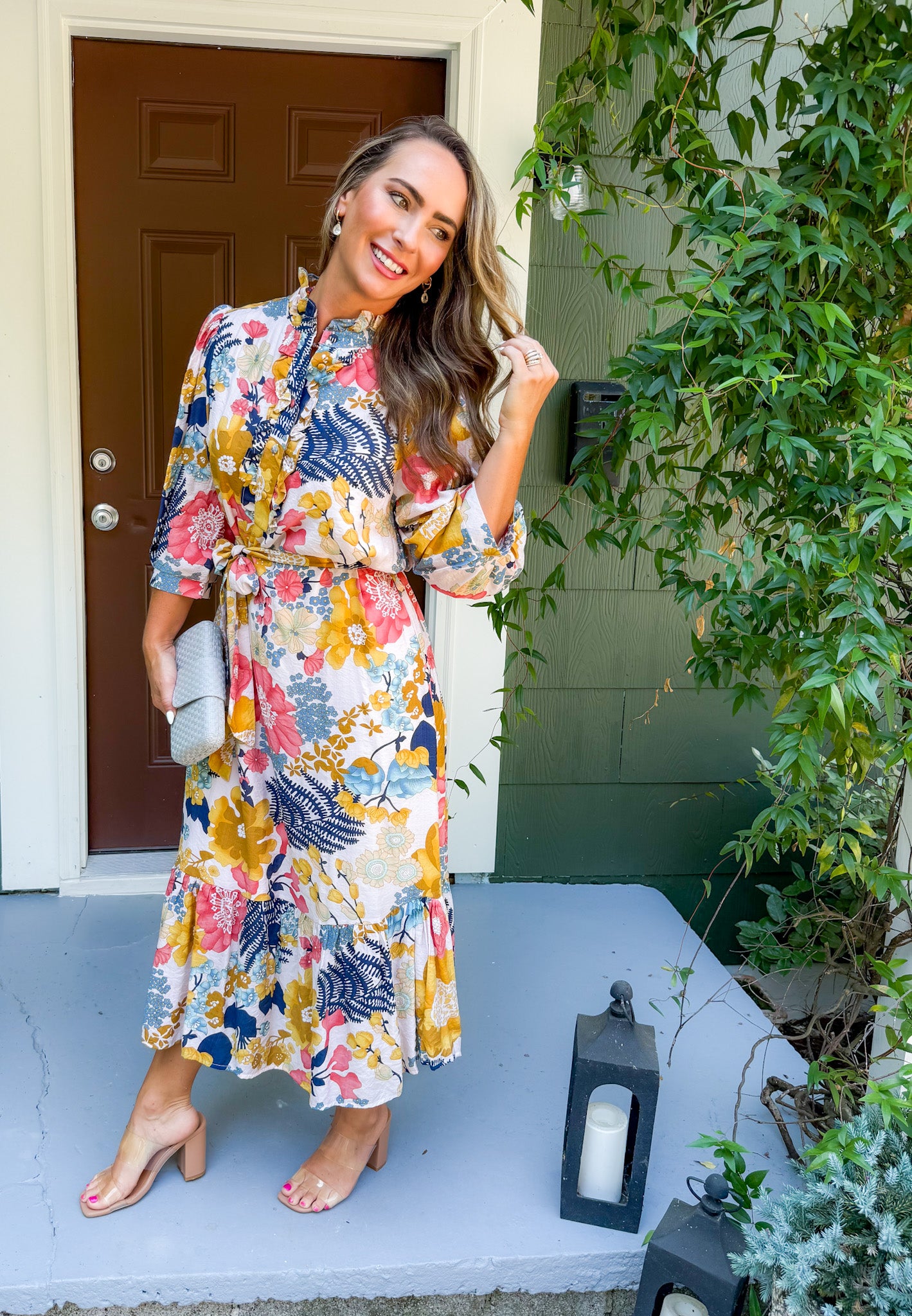 Caramel Floral Midi Dress