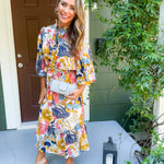 Caramel Floral Midi Dress
