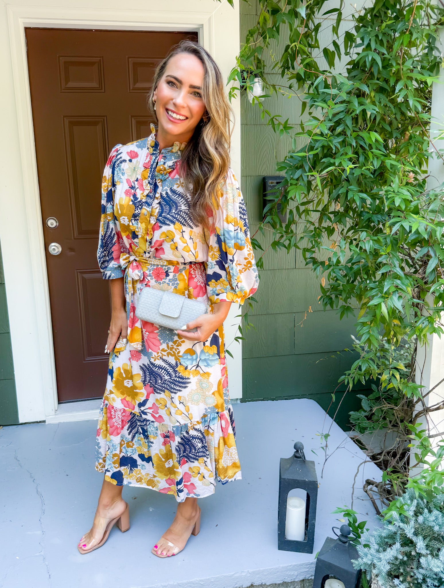 Caramel Floral Midi Dress