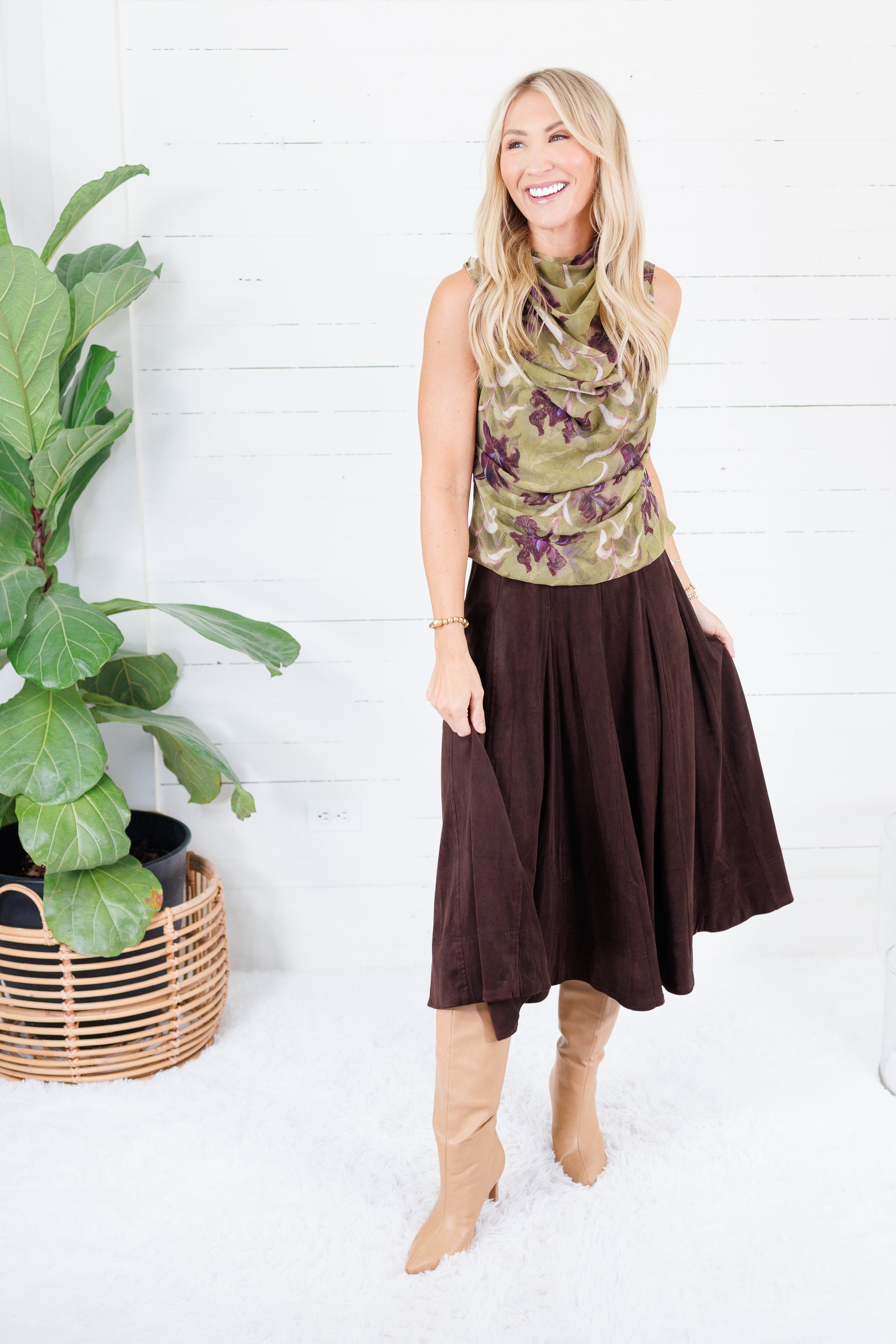 Carla Olive Sheer Overlay Top Entro