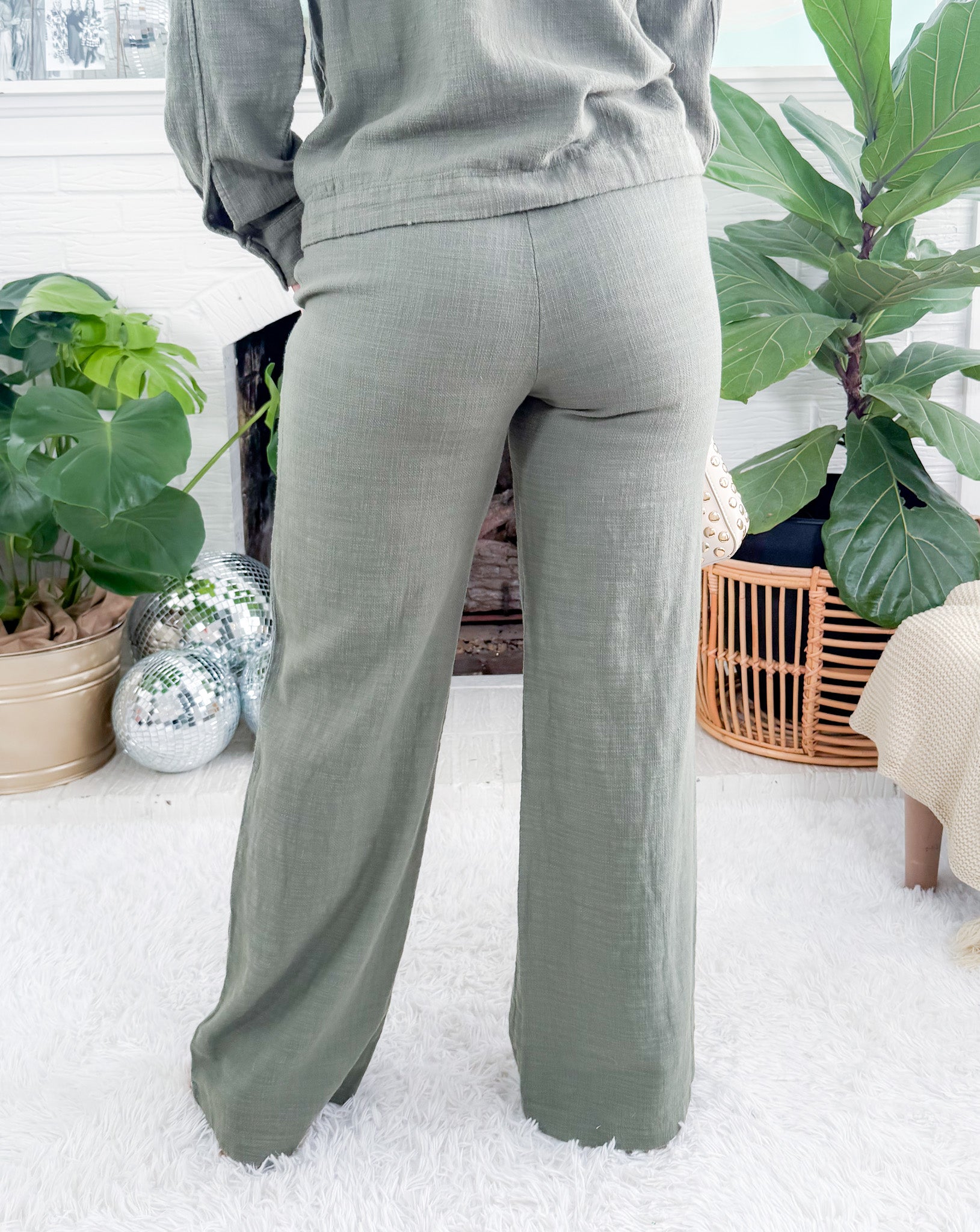 Carlton Dark Sage Tie Wide Leg Pant Bobi