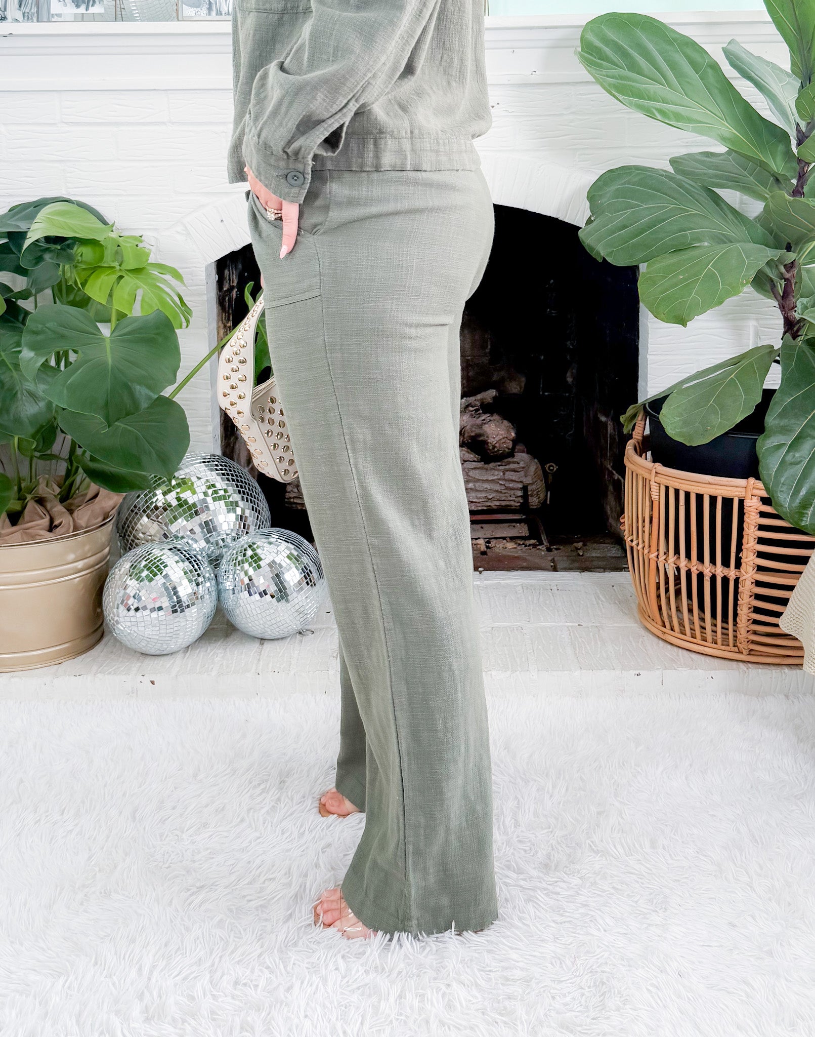 Carlton Dark Sage Tie Wide Leg Pant Bobi