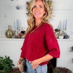 Carmen Burgundy Cable Knit Cropped Sweater Entro