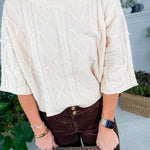 Carmen Ecru Cable Knit Cropped Sweater Entro