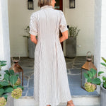 Carmine Natural Striped Pin Tuck Waist Maxi Dress