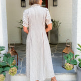 Carmine Natural Striped Pin Tuck Waist Maxi Dress