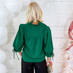 Carnation Forest Green Tie Sleeve Top