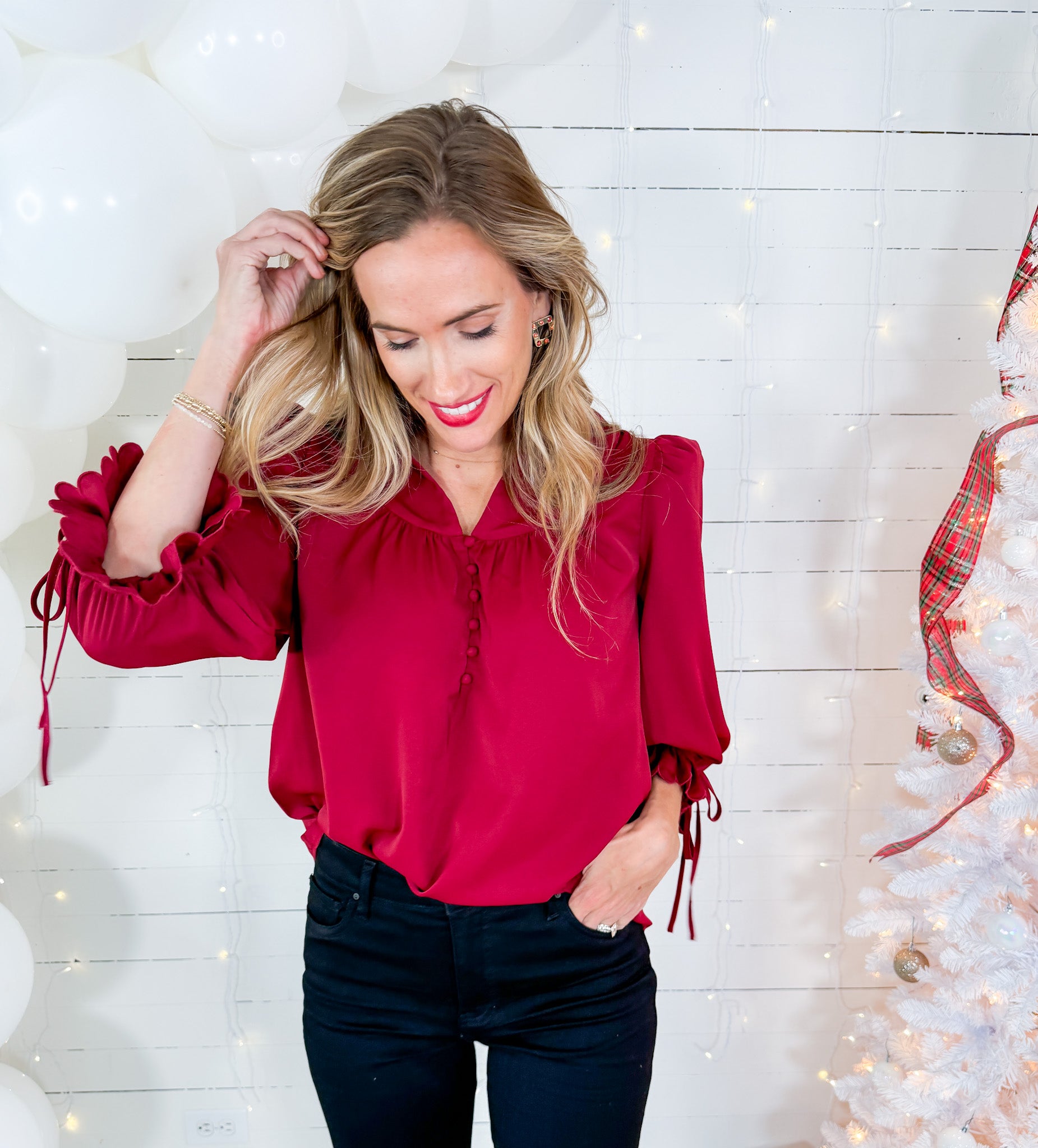 Carnation Garnet Tie Sleeve Top