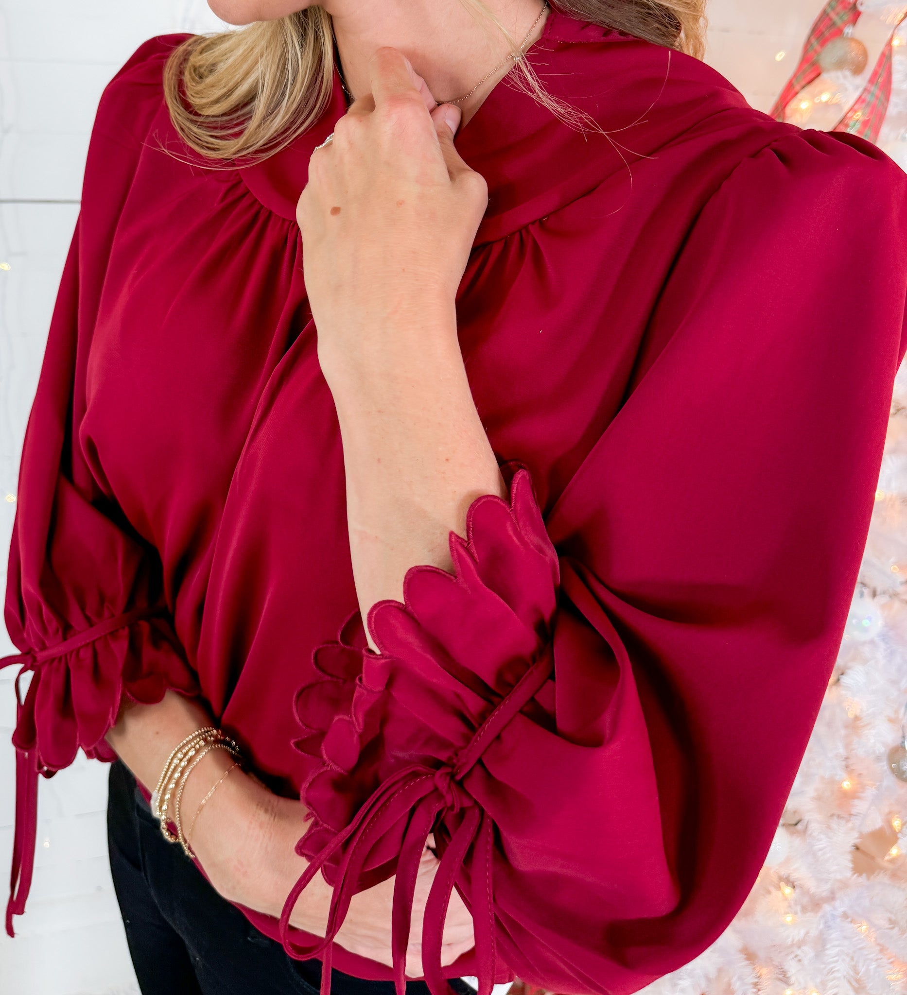 Carnation Garnet Tie Sleeve Top