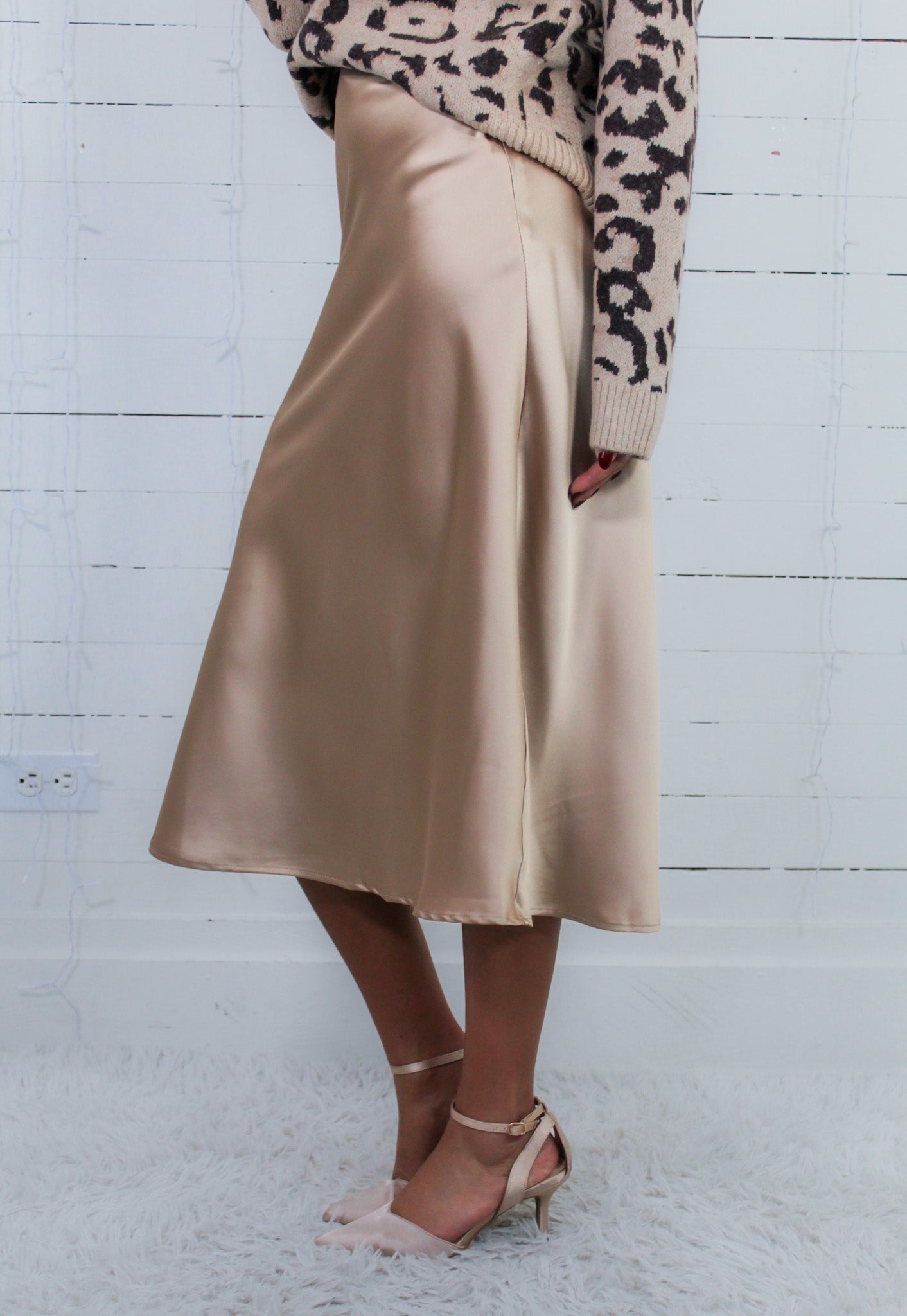 Carnation Light Gold Satin Maxi Skirt
