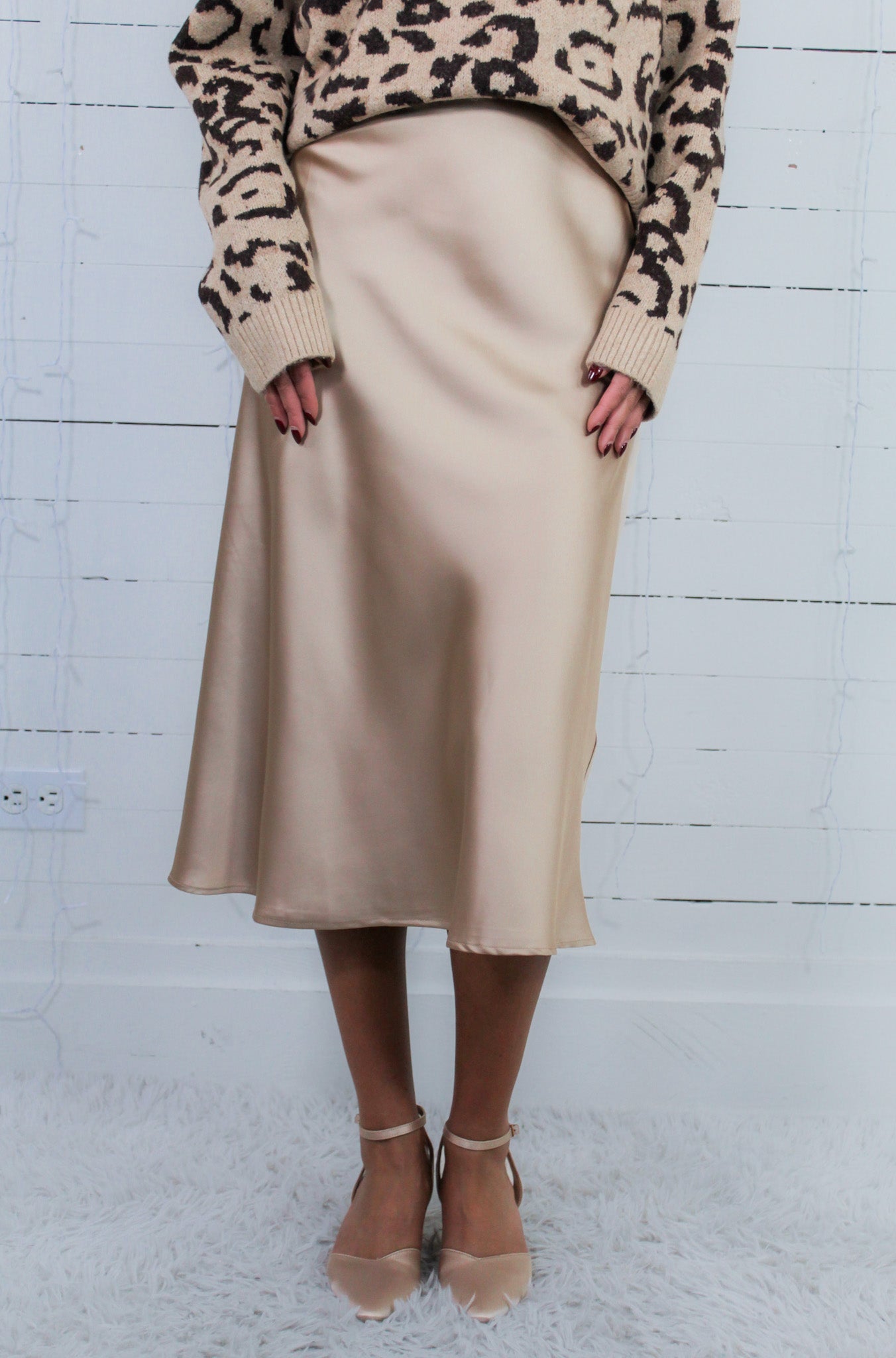 Carnation Light Gold Satin Maxi Skirt