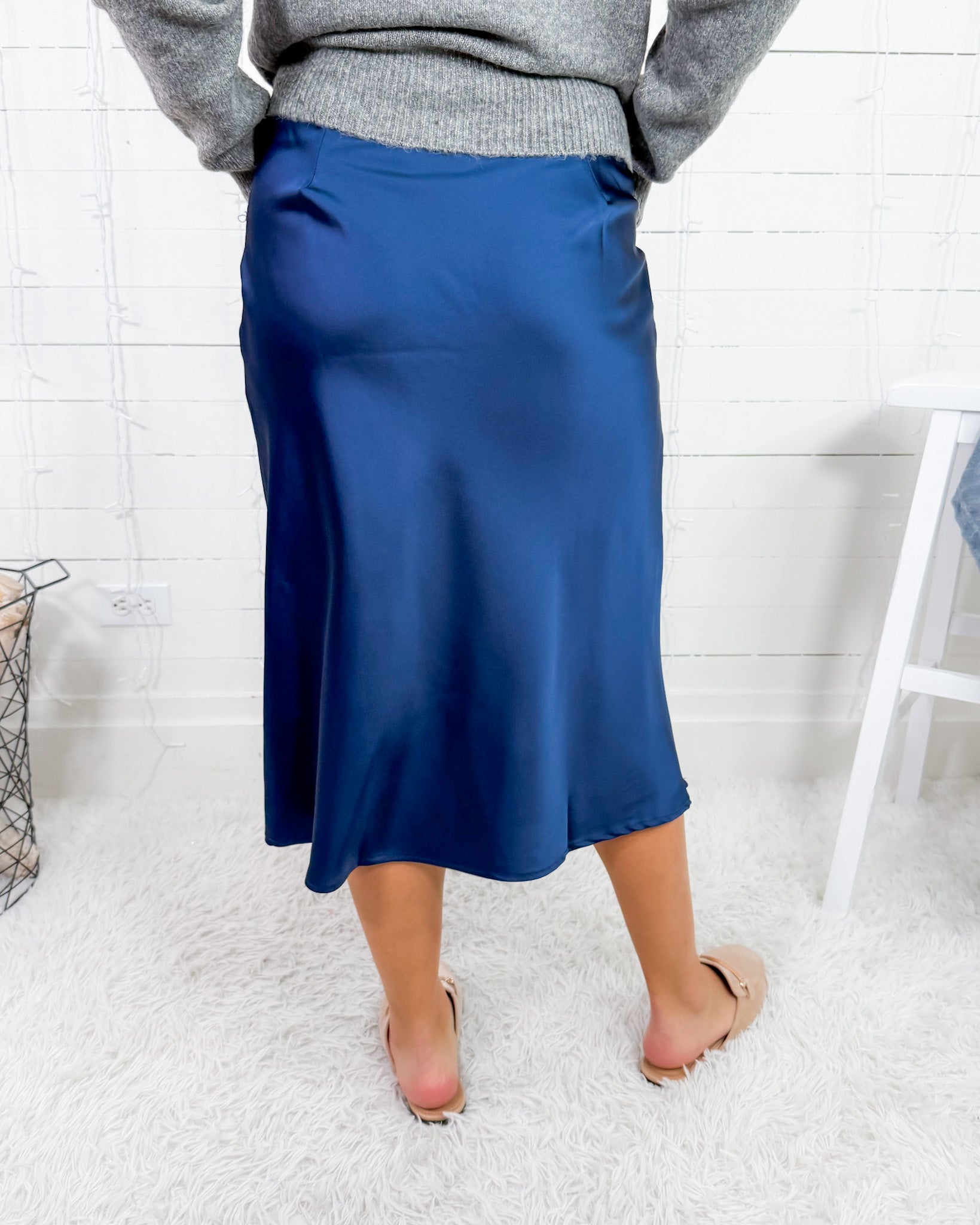 Carnation Navy Satin Maxi Skirt