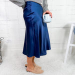 Carnation Navy Satin Maxi Skirt