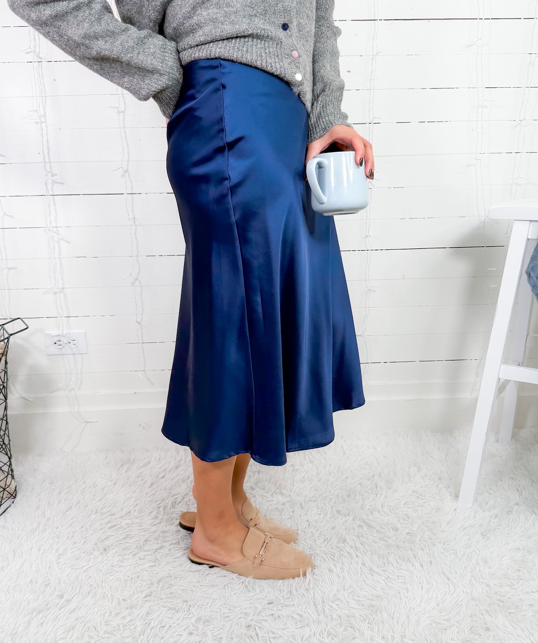 Carnation Navy Satin Maxi Skirt