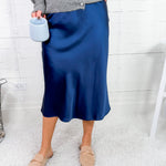 Carnation Navy Satin Maxi Skirt
