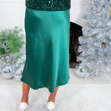 Carnation Sea Glass Green Satin Maxi Skirt