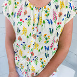 Carolina Cream Floral Button Top THML
