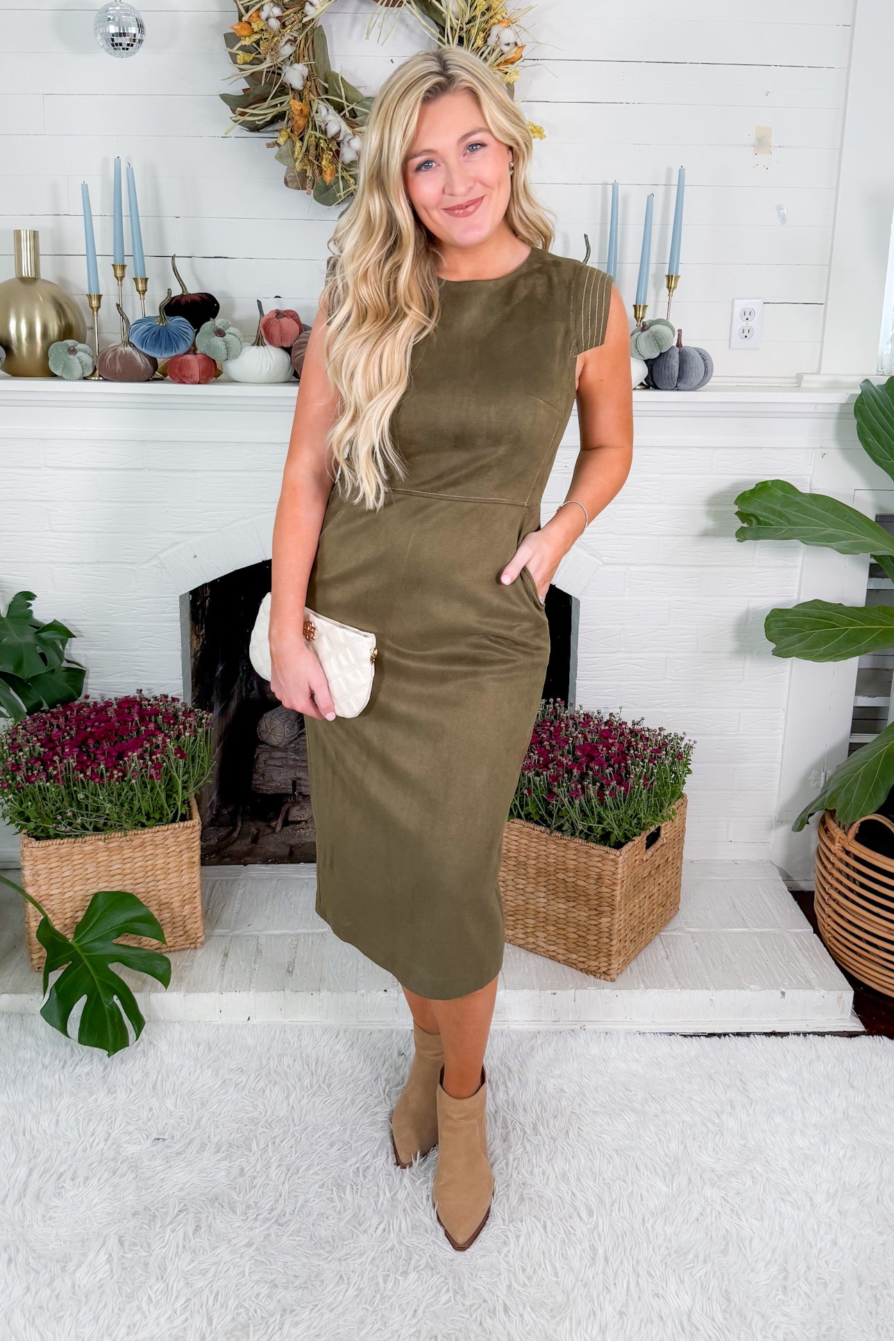 Carpenter Moss Suede Midi Dress THML