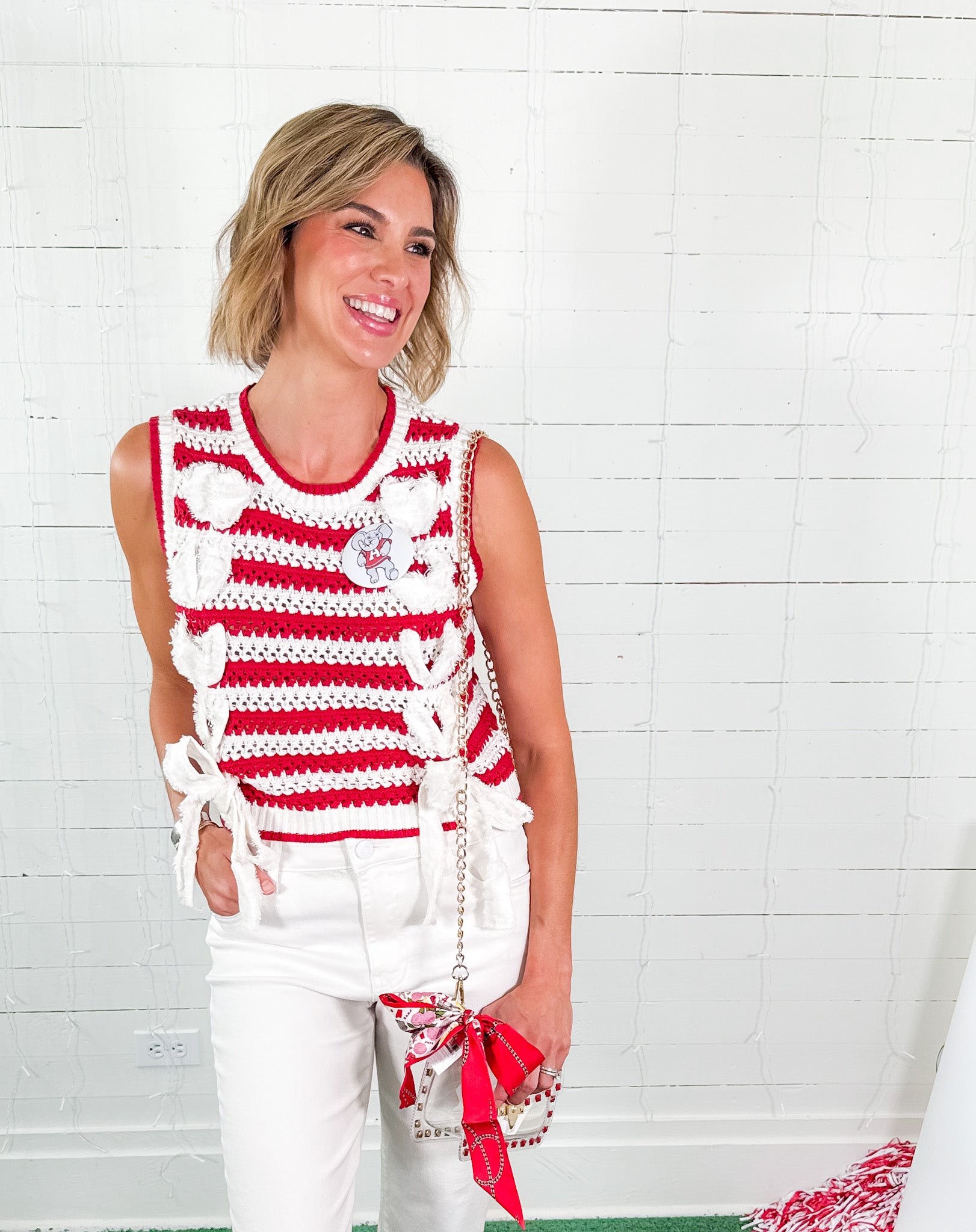 Carruthers Crimson Stripe Bow Sweater Vest