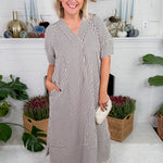 Carson Black Striped V-Neck Maxi Dress Entro