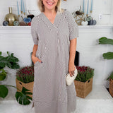 Carson Black Striped V-Neck Maxi Dress Entro