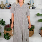 Carson Black Striped V-Neck Maxi Dress Entro