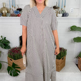 Carson Black Striped V-Neck Maxi Dress Entro