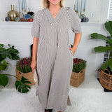 Carson Black Striped V-Neck Maxi Dress Entro