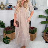 Carson Brown Striped V-Neck Maxi Dress Entro