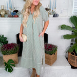 Carson Hunter Green Striped V-Neck Maxi Dress Entro