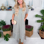 Carson Hunter Green Striped V-Neck Maxi Dress Entro