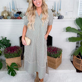 Carson Hunter Green Striped V-Neck Maxi Dress Entro