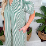 Carson Hunter Green Striped V-Neck Maxi Dress Entro