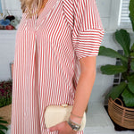 Carson Rust Striped V-Neck Maxi Dress Entro