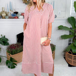 Carson Rust Striped V-Neck Maxi Dress Entro