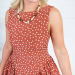 Carson Brick + Cream Dotty Dropwaist Dress Lalavon